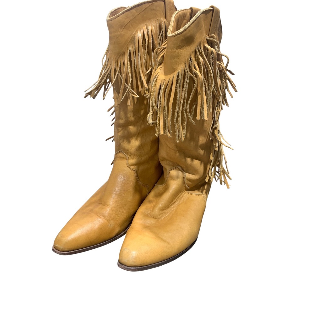 Dingo Womens Tan Leather Fringe Cowboy Boots Pointed Toe Western 8243 Size 8M